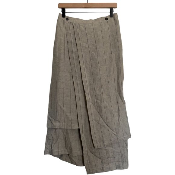 NWT Womens Shirin Guild Lagenlook Asymmetrical Layered Linen Maxi Skirt Plaid L - Picture 1 of 11